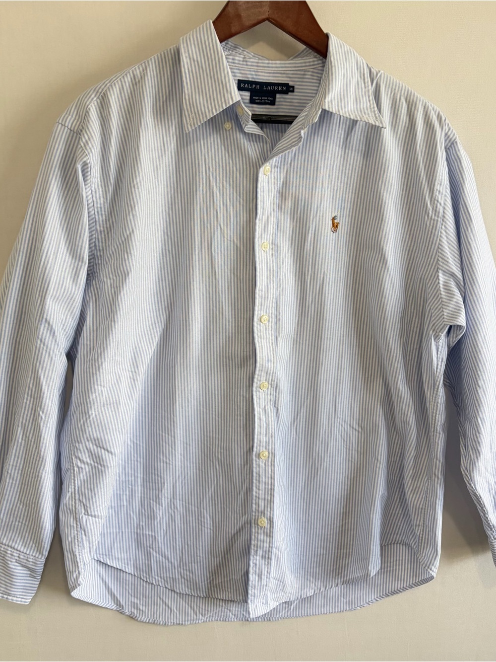 Ralph Lauren Striped Cotton Oxford Button Down Women’s Size 14 Blue Stripes Pony